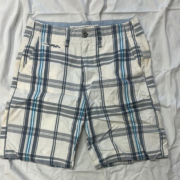 Men's Plaid Shorts - Blue and Gray - Picture 1 of 5